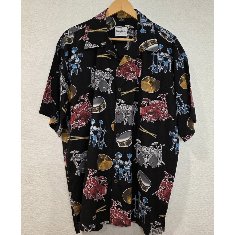 David Carey Originals Shirt XL Black & Multicolor Drums Drummer Music Retro